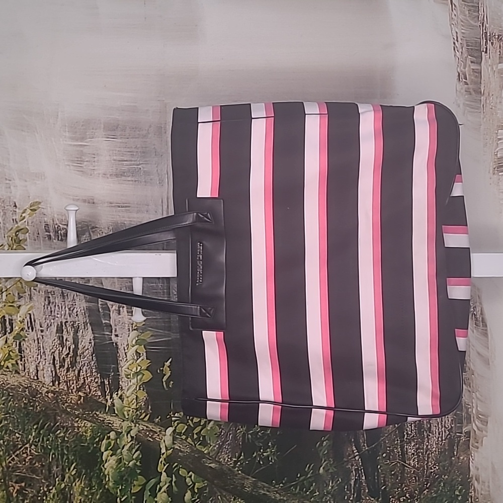 Victoria Secret Classic black and pink striped canvas oversize bag tote